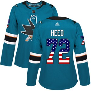 Tim Heed Women's Adidas San Jose Sharks Authentic Green Teal USA Flag Fashion Jersey