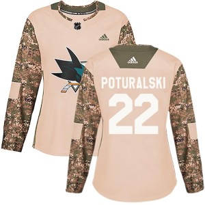 Andrew Poturalski Women's Adidas San Jose Sharks Authentic Camo Veterans Day Practice Jersey