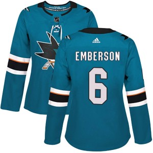 Ty Emberson Women's Adidas San Jose Sharks Authentic Teal Home Jersey