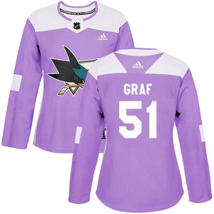 Collin Graf Women's Adidas San Jose Sharks Authentic Purple Hockey Fights Cancer Jersey