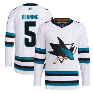 Matt Benning Men's Adidas San Jose Sharks Authentic White Away Primegreen Jersey