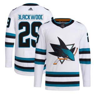 Mackenzie Blackwood Men's Adidas San Jose Sharks Authentic White Away Primegreen Jersey