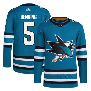 Matt Benning Men's Adidas San Jose Sharks Authentic Teal Home Primegreen Jersey